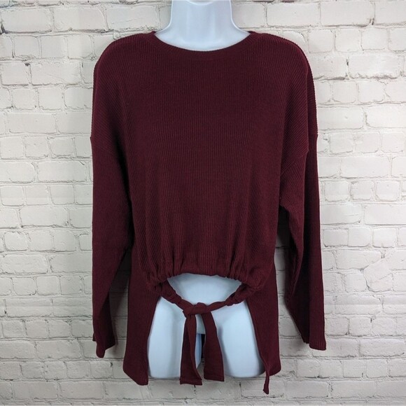 NWT Bershka Cinch Front Tie High Low Long Sleeve Sweater - Picture 1 of 4